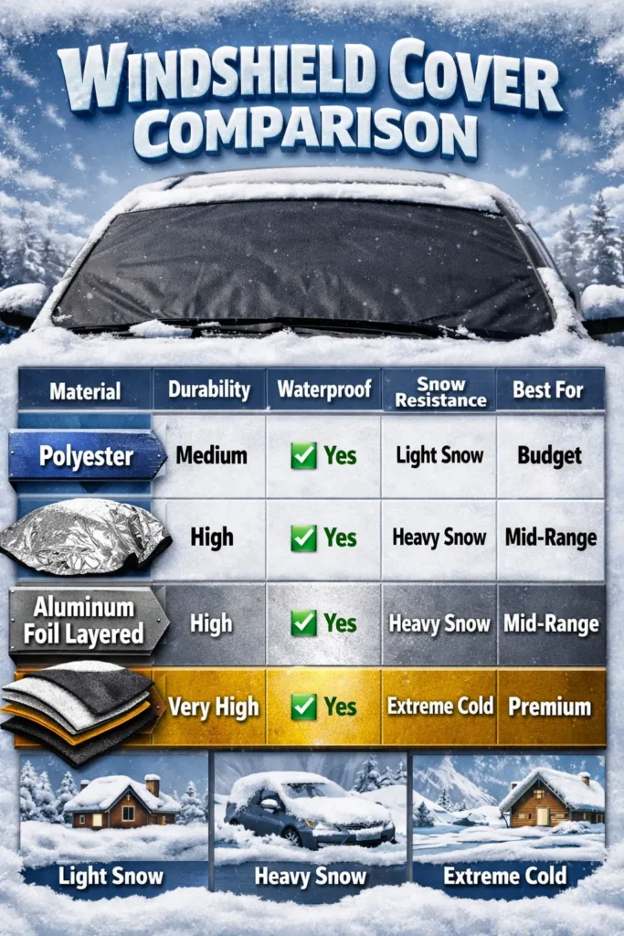 Materials Comparison Car Windshield Cover Snow