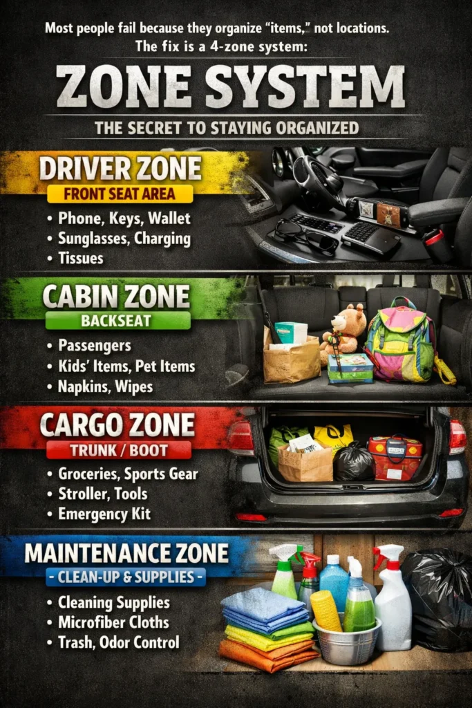 Quick Zone System The Secret To Staying Organized Car Organization Ideas