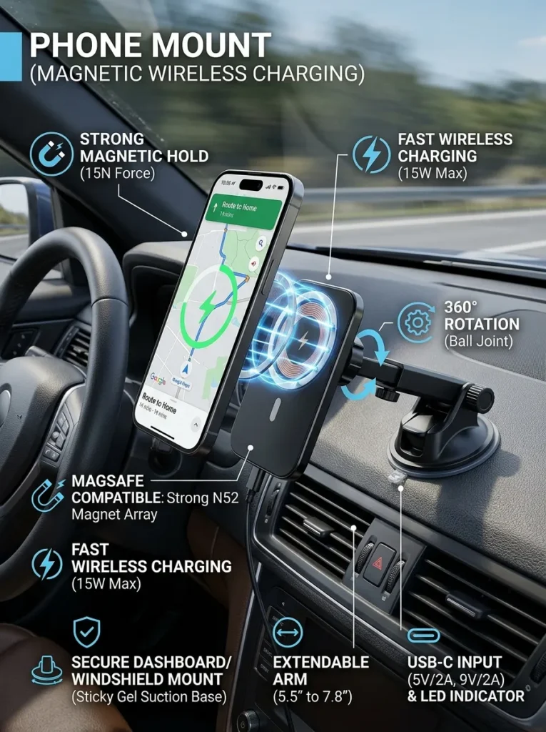 17  Phone Mount Magnetic Wireless Charging