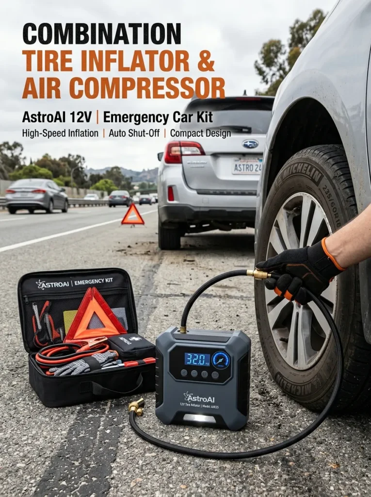 Combination Tire Inflator Air Compressor Astroai 12v